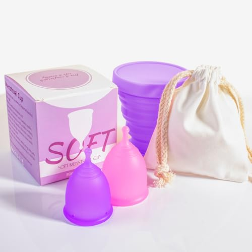 SET 2 Copas Menstruales | 100% Silicona Médica | Previene Infecciones y Problemas Menstruales | Incluye Vaso Esterilizador Plegable | Bolsa de Algodón Hipoalergénico e Instrucciones
