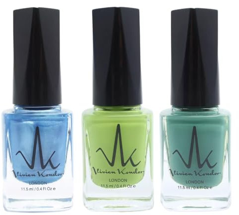 Set of 3 Classic Nail Polish Quick Drying Nail Varnish Long lasting No UV Need Vegan Nail Polish (Lime Green + Mint Green + Neon Blue, Trio)
