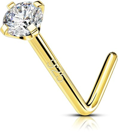 OUFER 20G Silber 925 Nasenpiercing L/S-förmig Nostril Piercing Ring 7mm Nasenpiercing Stecker Gold Nasenpiercing Schmuck Klar CZ Piercing Nase Nasenstecker