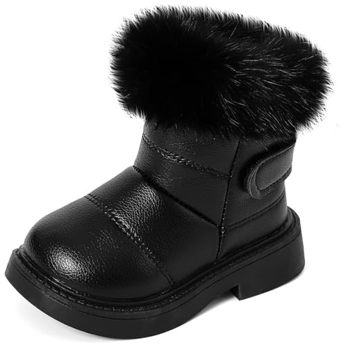 MK MATT KEELY Bottes de Neige Fille Bottes et Bottines Hiver Enfant Bottines Fourrées Extérieur Bébé avec Antidérapant Sole Gomme,Noir,EU 28(CN30)