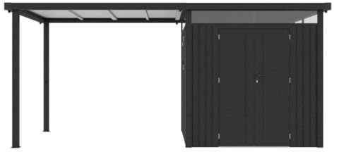 HORI Metall-Gartenhaus aus verzinktem Stahl, robuster Geräteschuppen, abschließbar, witterungsbeständig, montagefreundlich, vielseitig erweiterbar 5050x2300x2220- inkl. Anbau