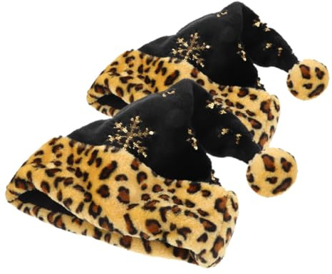 SOIMISS Weihnachtsmütze Mit Leopardenmuster Schneeflocke Weihnachtsmütze Weihnachts Lustiger Hut Mit Tier-gepardenmuster Für Erwachsene Plüsch 2st