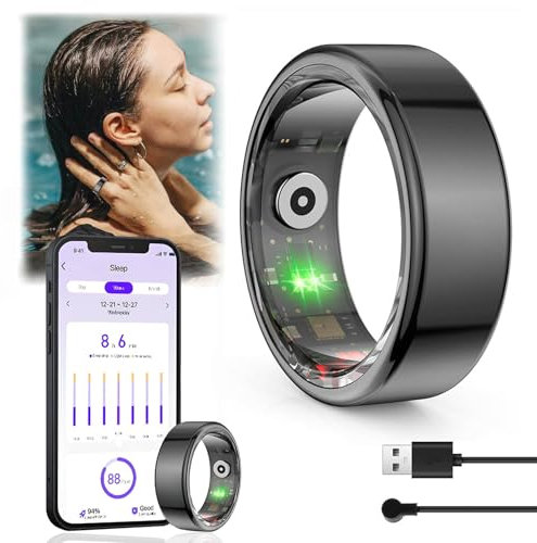 Lizzbeoal Smart Ring Men Women, Fitness Ring Tracker Health Ring with Heart Rate, Sleep Tracker, IP68 Waterproof for Android and iOS, Size 11, Black
