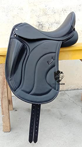 WILD RACE Leather Dressage Mono Flap Changeable Gullets Saddle, Black 17 (Black, 17 Inch)