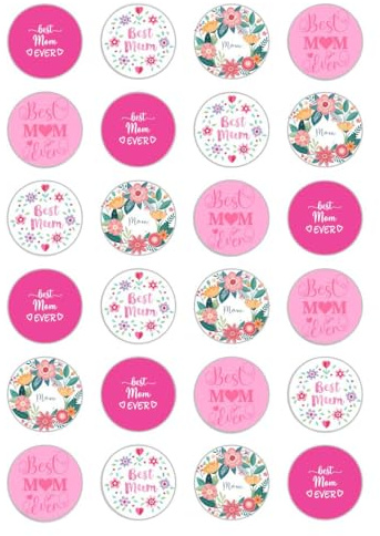 24 x Mother's Day Best Mum ever Edible wafer rice paper Cupcake toppers Cake Decorations Happy Mothers day