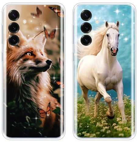 EuoDuo 2 Stück Kompatibel mit Samsung Galaxy A54 5G Hülle Tiere Muster Handyhülle Silikon Case Schutzhülle Weich TPU Dünn Handysocken Telefono Mädchen Frauen Männer - Fuchs Pferd