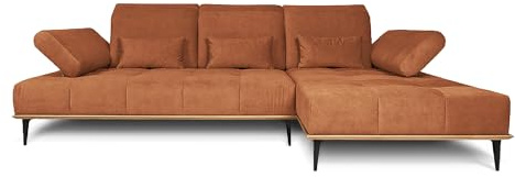 COMFTY-CO. Ecksofa Houston – XXL Sofa 287x104x43 cm - L-Form mit verstellbaren Lehnen – Big Sofa 3-Sitzer für Wohnzimmer modern - Rechts - Samt Braun