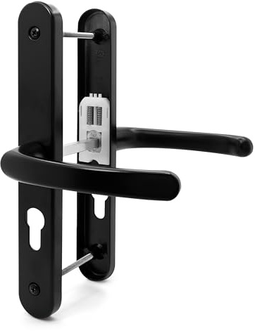 TSS UPVC Door Handle Set, 48mm PZ (Centres), Lever/Lever, Screw to Screw 200mm with Backplate 250mm x 34mm - Replacement PVC Door Handle (Black)