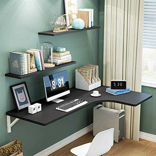 EBZFASO Schwimmender Wandklapptisch Wandmontierter Klapptisch aus Massivholz mit schwebendem Regal(Black,60 * 40 * 25cm/24 * 16 * 10in)