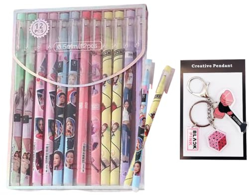 CWED Pack of 12 Erasable BP with 1 Key Ring, Eraser Pen, Black, Perfect for Kpop Fans