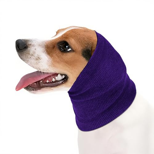 HRLORK Dog Snood Soft Hats for Dog Ear and Neck Warmer Pet Protectors for Anti-anxiety Reducing Noise-Medium-Purple