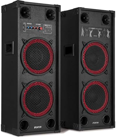 Fenton SPK-210 Active Bluetooth Party Speaker Set, 1200W Home Audio System with Dual 10 Speakers, Ideal Starter Kit for Home Parties, DJ Practice, Karaoke and Events, Wireless Audio Streaming