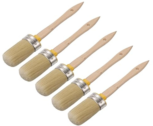 sourcing map 5 Pcs Wax Paint Brushes, 2 x 1.2 Inch Chalk Stencil Brush, Oval PET Fiber Bristle with Wood Handle, Painting Tool for Furniture DIY Home Decor Art Crafts, Yellow