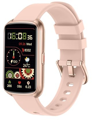 Runlio Fitness Trackers, 1.47 Inch Fitness Watch, Touchscreen Smart Watch with Thin Smartband Design, 5ATM Waterproof Pedometer Step Counter Watch, SPO2 Heart Rate Monitor for Android/iOS,pinky white