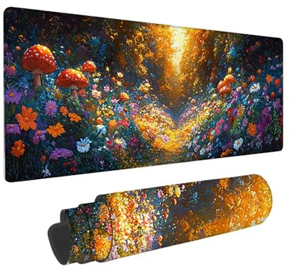 Tapis de Souris de Jeu, 800 x 300 mm XXL Tapis Souris Gaming Grand, Antidérapant Étanche, iExtended Long Clavier Mouse Pad XXL, Accessoire Bureau, pour Gamer, Ordinateur, PC (Forêt Champignons) i-693