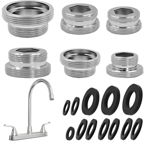 Esxiaze 6 PCS Faucet Adapter Kit, 16-28mm Universal Tap Adapters for Kitchen Tap Aerators Metal Garden Hose Adapter Hose Connector for Kitchen Sink, GardenHose, Sprayers & Water Filters