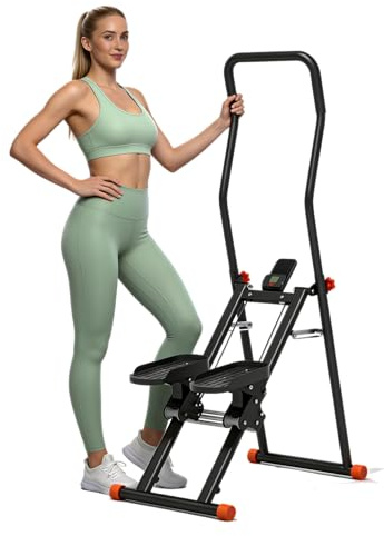 Dianshao Stepper vertical pliable pour maison, escalier stepper avec 3 niveaux de résistance, portée 110 kg, guidon et pédales réglables, entraînement total corps silencieux avec écran LCD