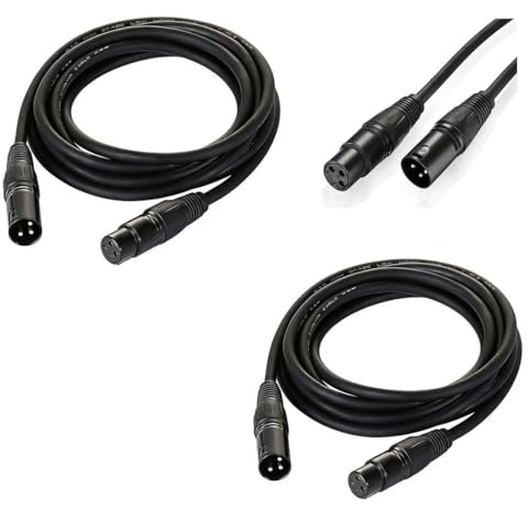 wonsung 10ft Flexible DMX Cable 3 Pin Signal 3m XLR Male to Female Wire for Stage Lighting, DJ Lights, Moving Head & Par LED Fixtures, 2 Pack