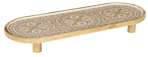 HOME DECO FACTORY - KA0722 - Plat de Présentation en Bois de Manguier Dune Terra - 50 cm - Idéal pour Servir et Décorer - Élégant et Pratique - Parfait pour Vos Réunions Familiales - Naturelle - 50 cm