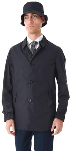 Ciabalù Trench Uomo Impermeabile Primaverile Antivento Slim Fit Soft Shell Soprabito Elegante Blu Leggero con Cappello Incluso