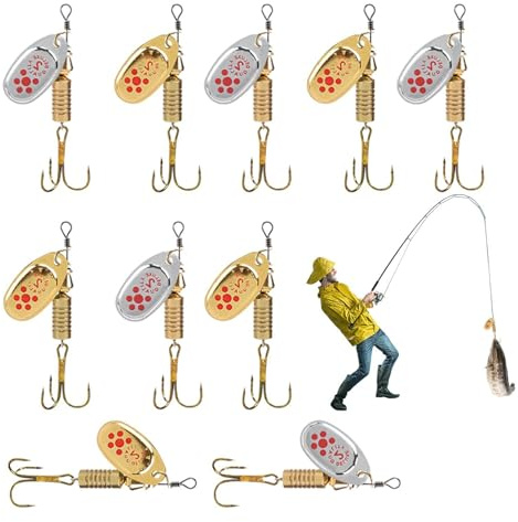 Lot de 10 Leurres De Pêche, Peche Truite, Cuillère Mepps, Acier À Haute Teneur en Carbone Extrêmement Tranchant, pour La Pêche À Pike River/Lac
