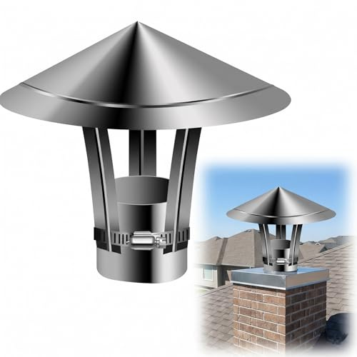 Copertura per Camino Antipioggia in Acciaio Inossidabile Cappello a Cono Comignolo Antivento Terminale Canna Fumaria per Stufe a Pellet Tetto Sfiato Tubi Scarico Fumi Esterno(150mm)