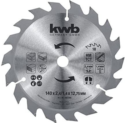 kwb Kreissägeblatt 140 x 12,75 mm, schneller Schnitt, mittlere Güte, Sägeblatt geeignet für Weich- und Hartholz, Tischlerplatten und Spanplatten
