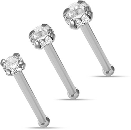 Monster Piercing 3 Stück-Box-Set 14K setzen Massive Weißgold Klaue CZ Stein 22 Gauge Ende Nase Pin Nase Kugelbolzen Piercing