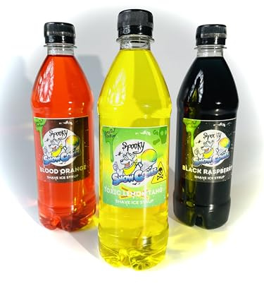 Slush Syrup|Snow Cone Syrup|3 x 500ml bottles (Halloween Special) Black Raspberry|Blood Orange|Toxic Lemon Tang| Includes FREE Snowy the Bear sticker pack
