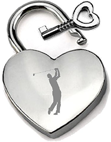 Silver-Tone Heart Padlock Engraved I Love Golf