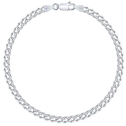 PLANETYS - Flache Panzerkette Armband 925 Sterling Silber rhodiniert 3.30 mm Breite Längen: 18 cm