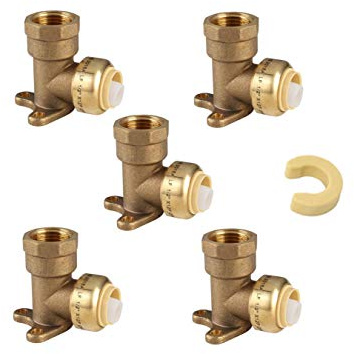 EFIELD 1/2 Push Fit x 1/2 Female NPT Drop-ear Elbows Brass Fitting with a Disconnect Clip (Pack of 5),(PF066-5PCS)