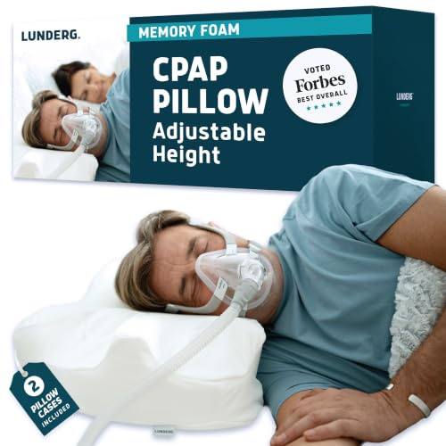 Lunderg CPAP-Kissen für Seitenschläfer – inkl. 2 Kissenbezügen – verstellbares Memory-Foam-Kissen zum Schlafen auf der Seite, Rücken und Bauch, reduziert Luftauslässe und Druck der Maske