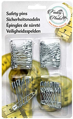 125 Sicherheitsnadeln, Silber, 4 Verschiedene Größen (groß und klein), als Set Sortiert