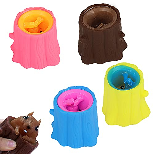 ZoneYan Evil Squirrel Cup, Dekompression Eichhörnchen Tasse, Squirrel Cup Kinderspielzeug, Niedliche Miniatur-Teleskopstifthalter, Squirrel Cup Silikon, für Stress Reliever Angst (4 Stücke)