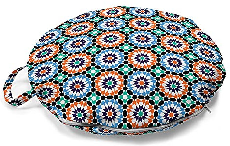 ABAKUHAUS marokkanisch Rundes Bodenkissen mit Griff, Mosaik-Kreisauslegung, dekoratives Kissen für Wohnzimmer & Schlafsäle, 45 cm, Mehrfarbig