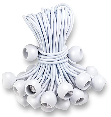 Ball Bungee Cords 4 Inch,50 PCS White Tarp Bungee Balls Heavy Duty Canopy Tarp Tie Cords for Camping, Shelter,Cargo,Projector Screen,Tent Poles with UV Resistant