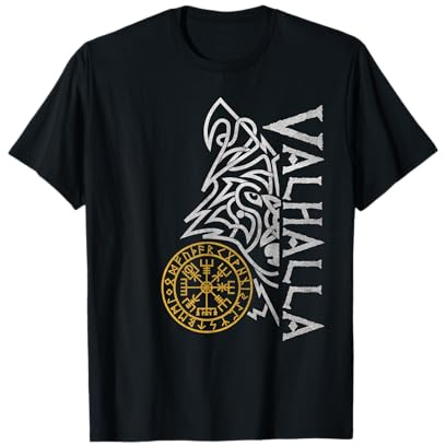 Walhalla Wolf Máscara Odin Runas Brújula nórdica Vikinga Camiseta