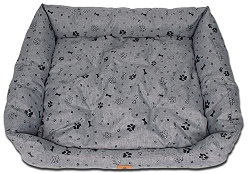 PaLulli Animal Hundebett Hundestall Abnehmbares Kissen Wasserdicht Maschinenwaschbar Weiches Polyester Haustierfreundlich Sehr langlebig 95x80x18cm Grau mit Hundepfoten