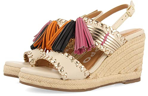 GIOSEPPO Sandalias Off-White con Detalle de pedrería étnica y cuña de Yute para Mujer silvania