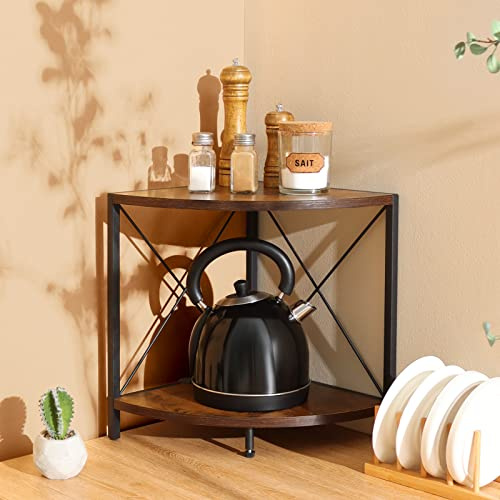 Safona Gewürzregal Mit 2 Ebenen, Eckregal Stehend Aus Holz, Küchen Organizer, Arbeitsplatte Regal für Küche, Wohnzimmer, Büro, 30 x 30 x 38cm