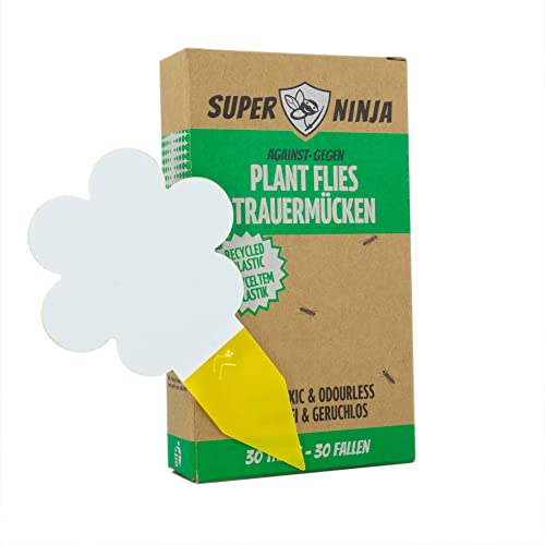 Super Ninja Trappole anti Moscerini delle Piante - 30 Pezzi, Esche Adesive Eco, Catturano i Moscerini del Terriccio in Casa, Senza Insetticidi, Sicure per uso Interno/Esterno, Durata 3 Mes