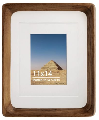 Natural Wood Photo Frames Inspired Tabletop Picture Frame with Mat, Vertical or Horizontal Display (Walnut, 11x14 matted to 5x7/8x10)