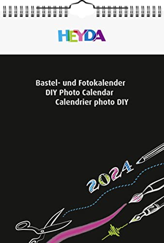 Heyda Bastelkalender 2024 1 Blatt = 1 Monat A4 Deckblatt: schwarz, Monatsblätter: schwarz