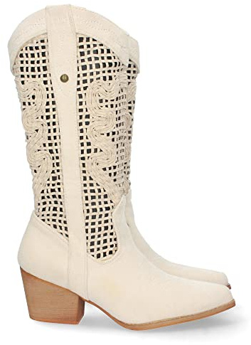 shoes&blues.es Botte à talons pour femme, confortable avec ajourés en velours côtelé, fermeture à glissière, printemps été 2023, beige, 41 EU