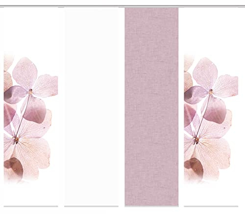 HOME WOHNIDEEN Schiebewand Bonita Leinenstruktur Digitaldruck mit Zubehör, Farbe:rosé, Größe:245 x 60 cm, Anzahl:4er Set (3X Bedruckt. 1x Uni)