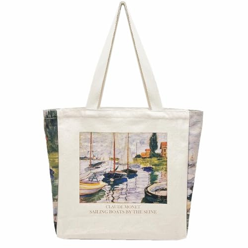 BROADREAM Canvas-Tragetasche, extra große Kapazität, Handtaschen, Schultertaschen mit Reißverschluss, wiederverwendbare Einkaufstasche, ästhetische Vintage-Taschen, große Umhängetasche für Damen,