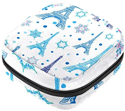 Sanitary Napkin Storage Bag, Feminine Product Pouches Portable Period Kit Bag for Girls Women Ladies Winter Paris Eiffel Tower