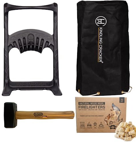 Kindling Cracker King Firewood Splitter Bundle With Lump Hammer, Cover & Fire Lighters. All In One Bundle For Wood Splitting. Log Splitting Tools For Camping, Fireplace, Fire Pit, Pizza Oven & BBQ