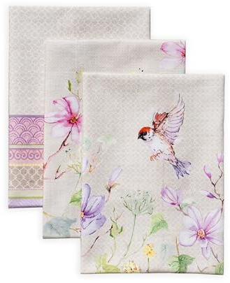 Maison d'Hermine Küchenhandtuch 100% Baumwolle (50 cm x 70 cm, Set von 3) | Küchenhandtücher Tischgeschirrtücher zum Muttertagsgeschenke Reinigen Frühling/Sommer - Magnolia Mornings